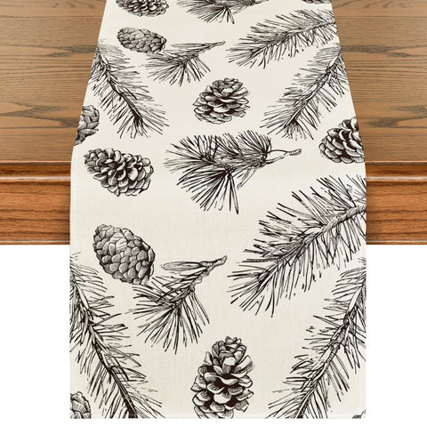 Artoid Mode fir pine cone table runner enhances festive dining ambiance