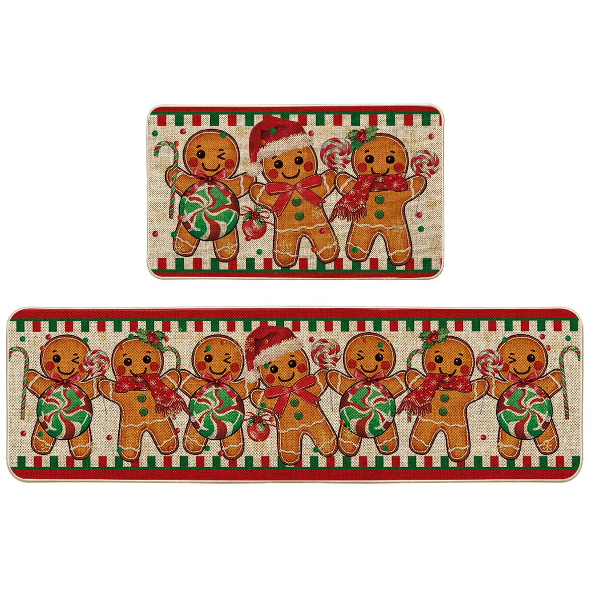 Artoid Mode gingerbread candy cane kitchen mat in festive pattern protects entryway floors
