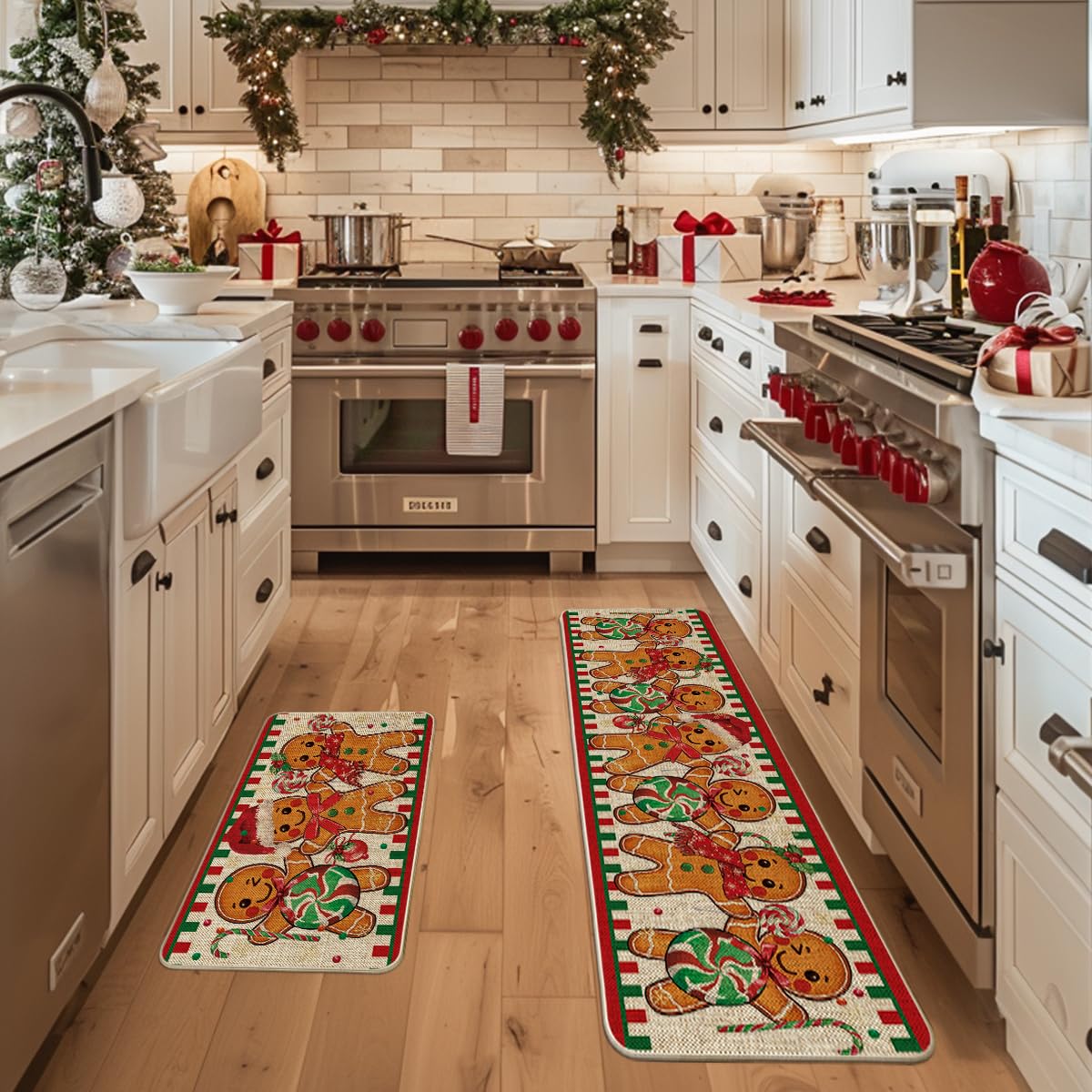 Artoid Mode 17x59 gingerbread candy cane kitchen mat long design for open spaces