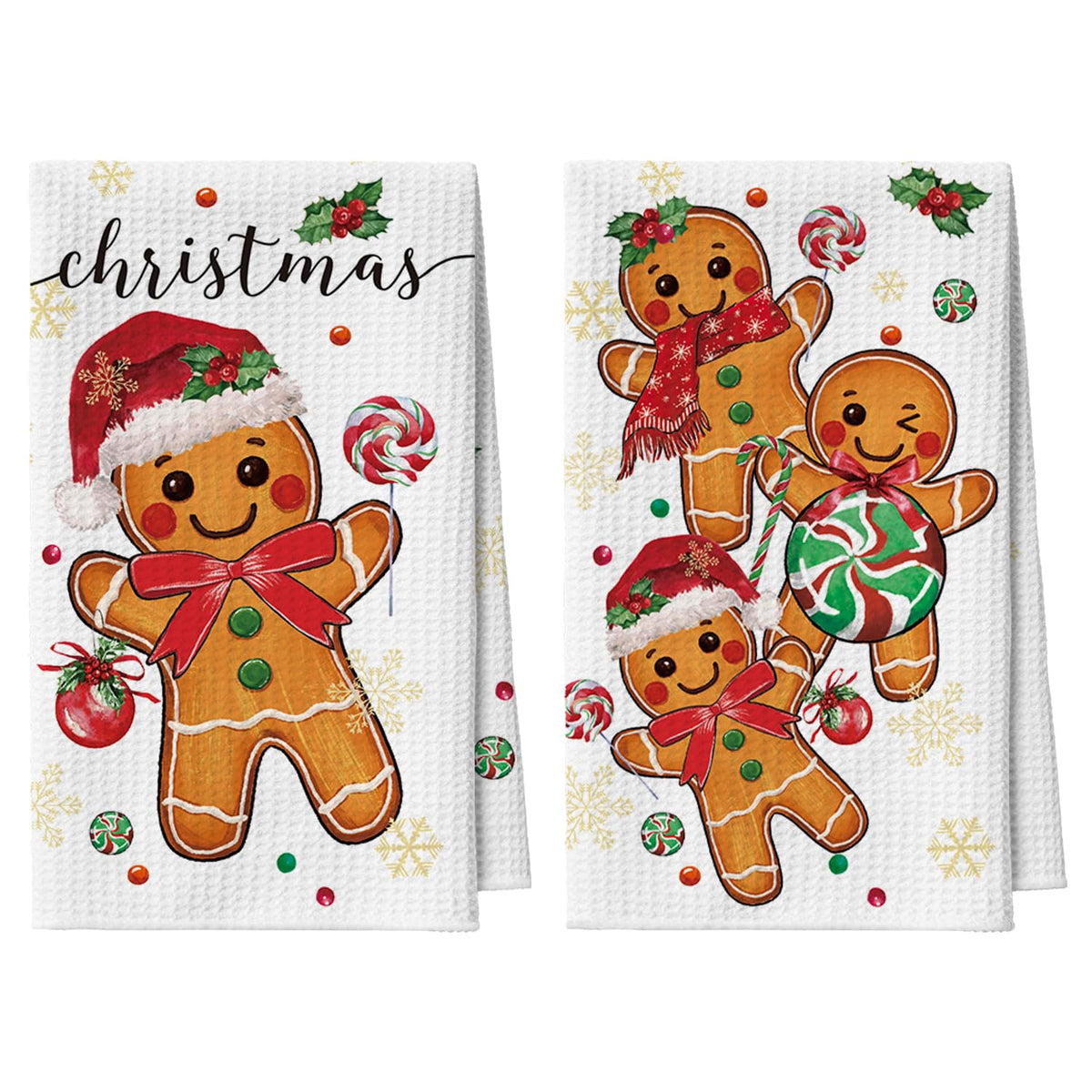 Artoid Mode Gingerbread Candy kitchen towel close-up with vibrant print and soft microfiber.