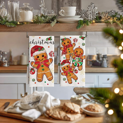 Artoid Mode Gingerbread Candy kitchen towel demonstrating quick-dry performance.