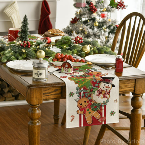 Artoid Mode gingerbread snowman fabric close-up highlights durable polyester texture