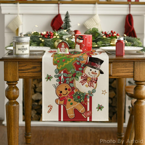 Artoid Mode Gingerbread-Snowman-Table-Runner enhances winter celebrations with charming pattern.