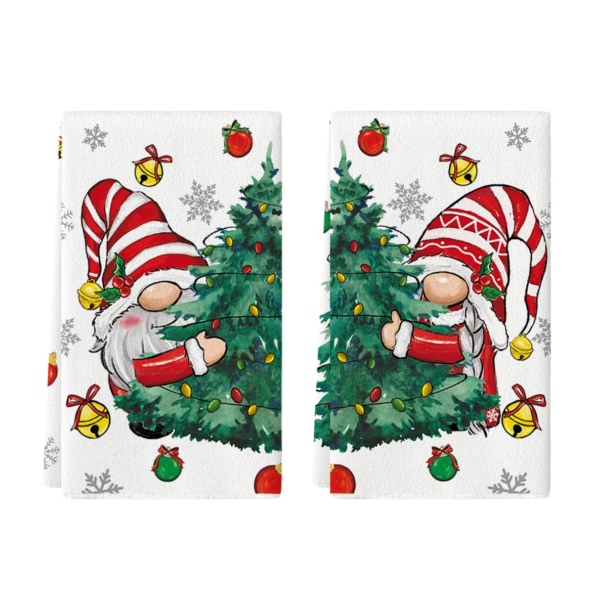 Artoid Mode gnomes Christmas tree pattern towel close-up for festive kitchen tasks.
