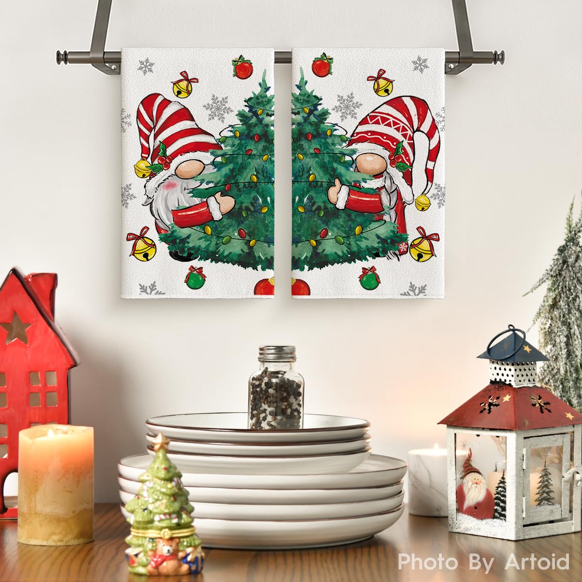 Artoid Mode gnomes towel pattern on display adds seasonal decor and daily drying.