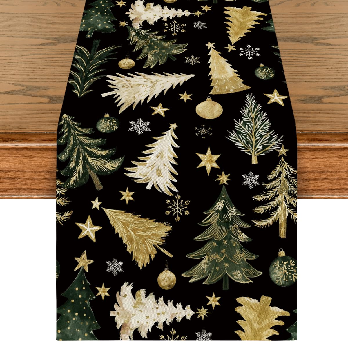 Artoid Mode Golden Pine Trees Snowflake table runner for festive dining