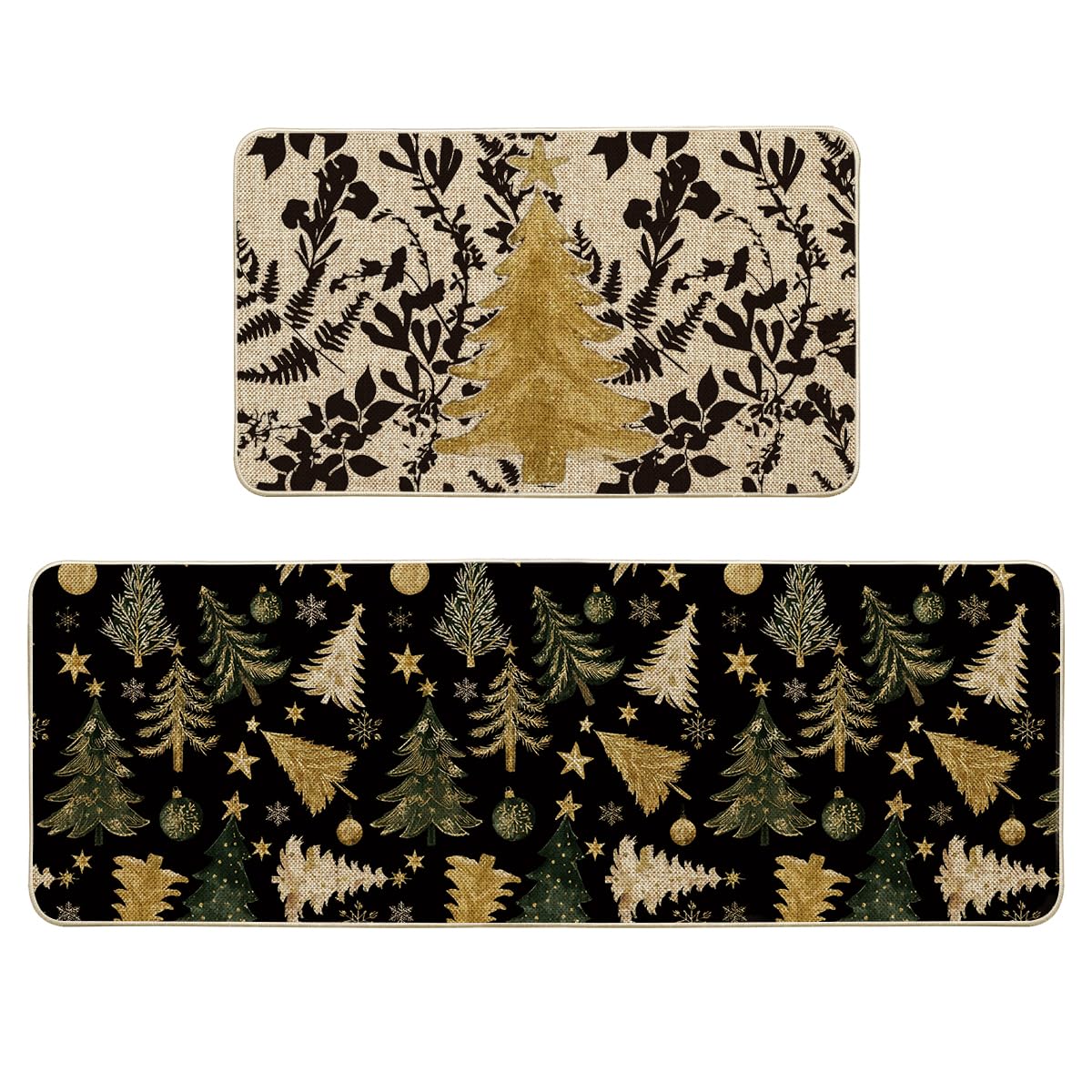 Artoid Mode Golden Xmas Tree Ornament kitchen mat 17x29 adds festive entryway style and comfort.