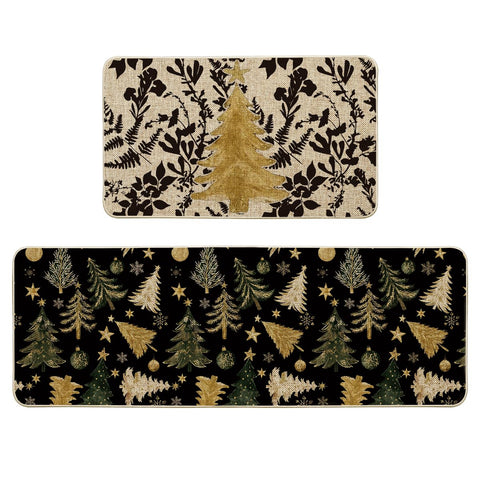 Artoid Mode Golden Xmas Tree Ornament kitchen mat 17x29 adds festive entryway style and comfort.