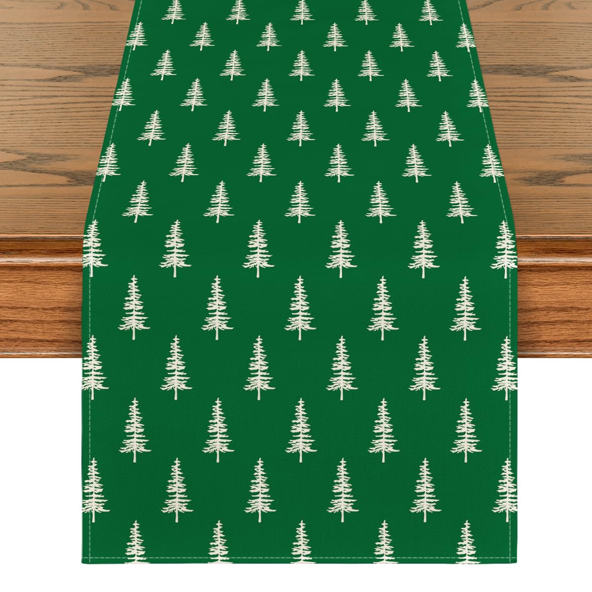 Artoid Mode green Christmas tree table runner with festive pattern for holiday tables