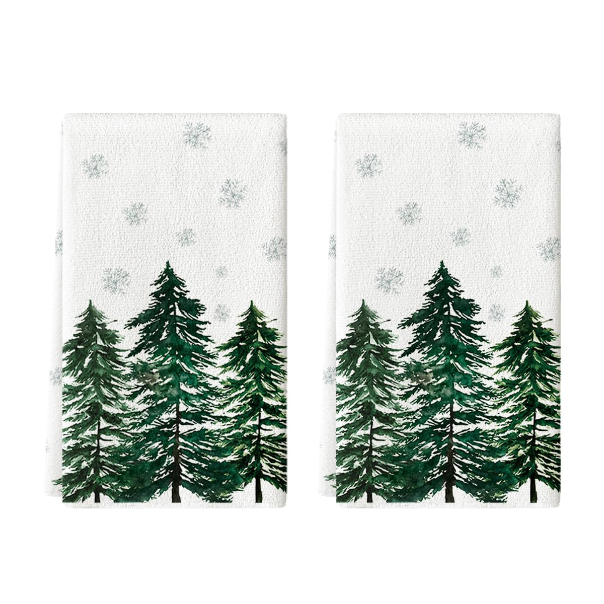 Artoid Mode Green Xmas Tree towels, soft and absorbent for quick kitchen drying.