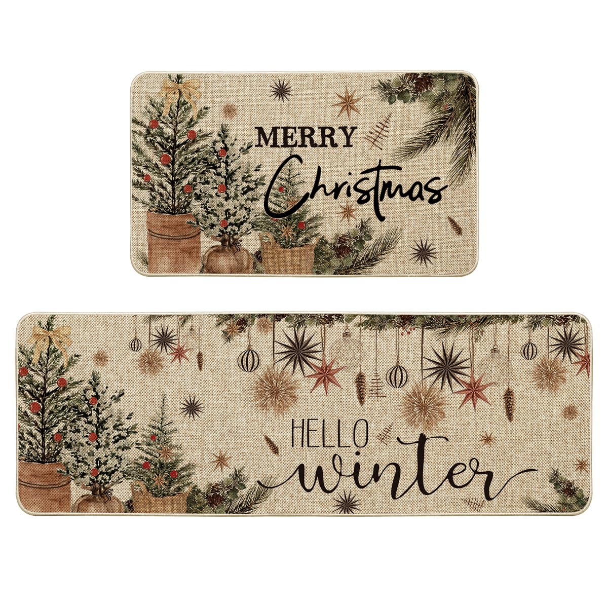 Artoid Mode holly ornament kitchen mat 17x29 with non-slip backing for safer, stylish floors.