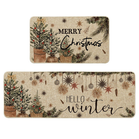 Artoid Mode holly ornament kitchen mat 17x29 with non-slip backing for safer, stylish floors.