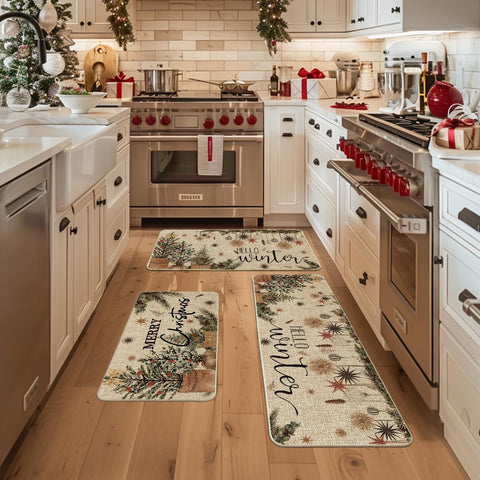 Artoid Mode Holly Ornament kitchen mats 17x36 with durable non-slip backing