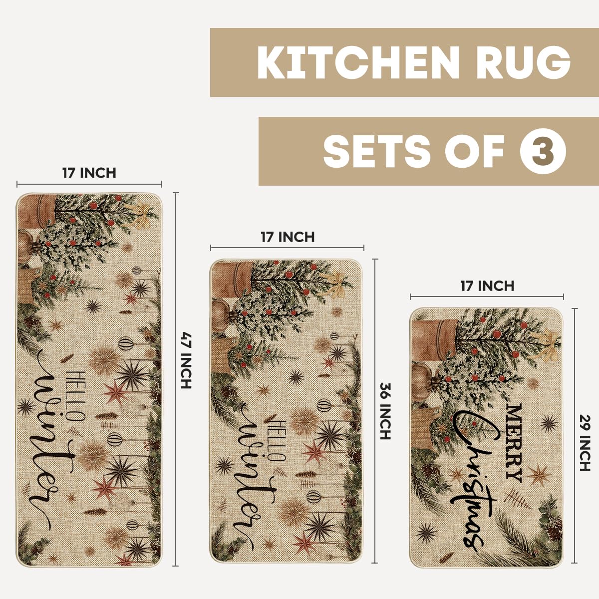 Artoid Mode Holly Ornament mats 17x47, low-profile design fits beneath cabinets