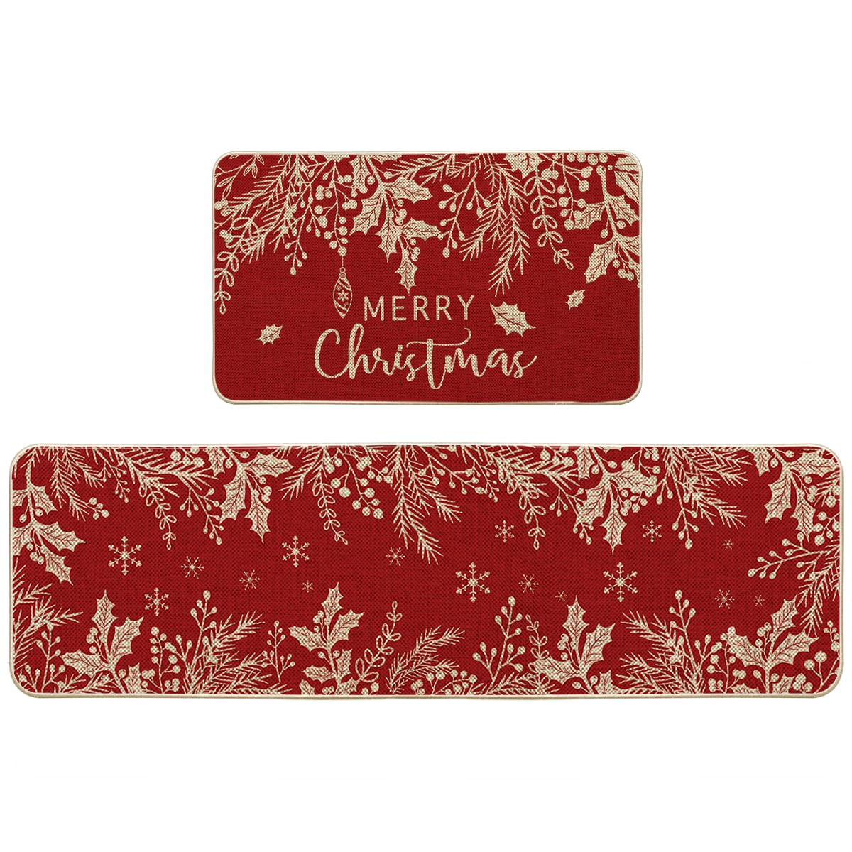 Artoid Mode holly pine branch kitchen mat 17x29 adds festive flair and floor protection.