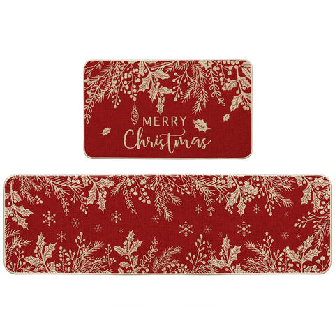 Artoid Mode holly pine branch kitchen mat 17x29 adds festive flair and floor protection.