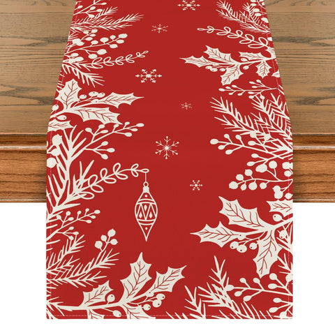 Artoid Mode Holly Pine Branches table runner for a warm holiday table setting.