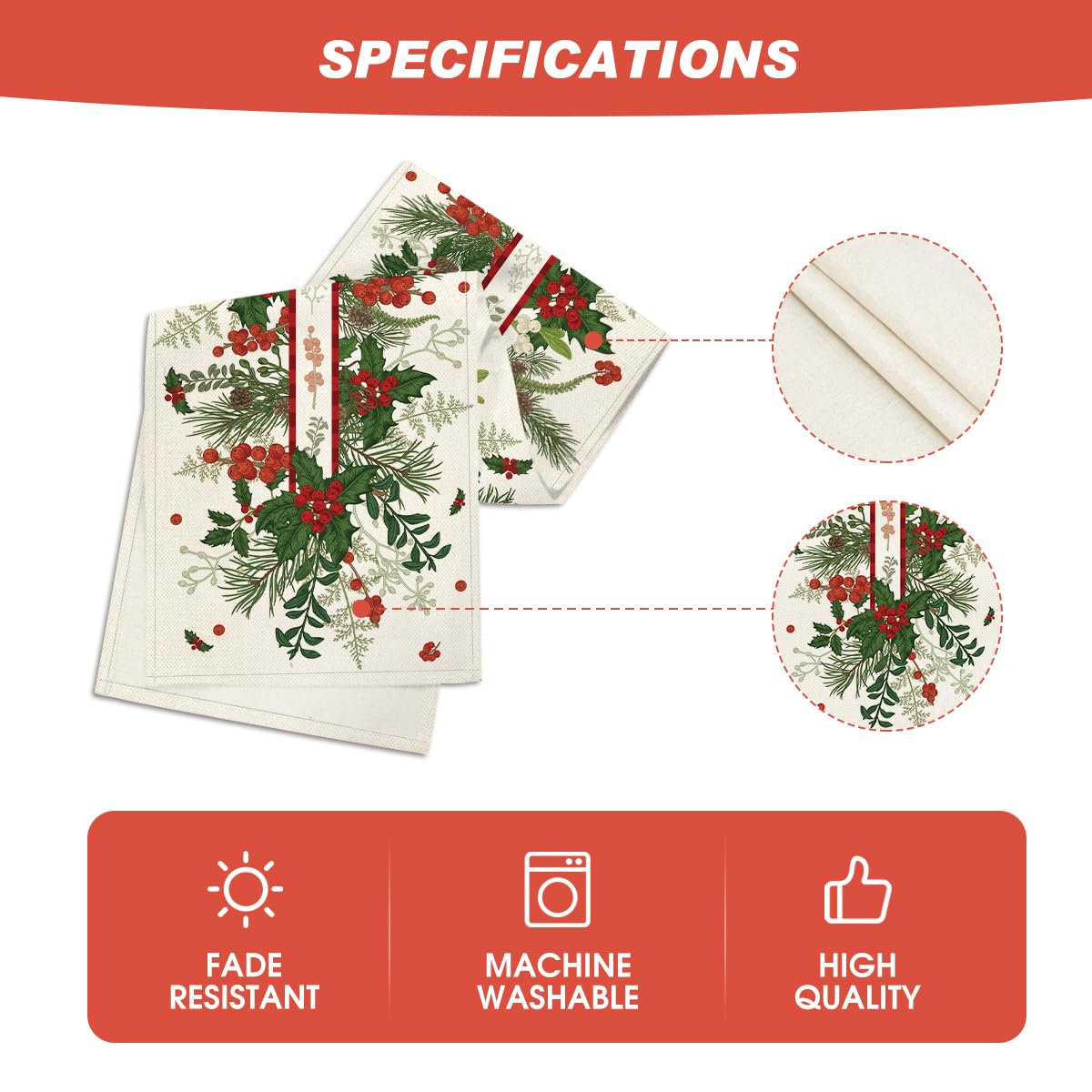 Artoid Mode holly pine cone leaves floral runner on a 4–6 seat dining table