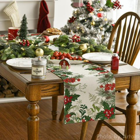 Artoid Mode table runner closeup shows bright seasonal pattern for warm tablescape