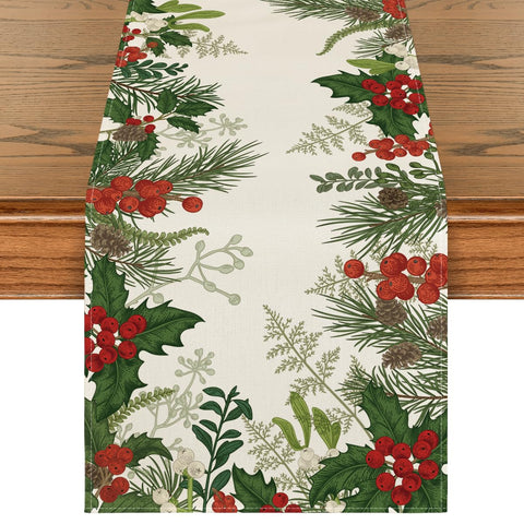 Artoid Mode holly pine cone table runner closeup weave shows durable stitching for daily use.