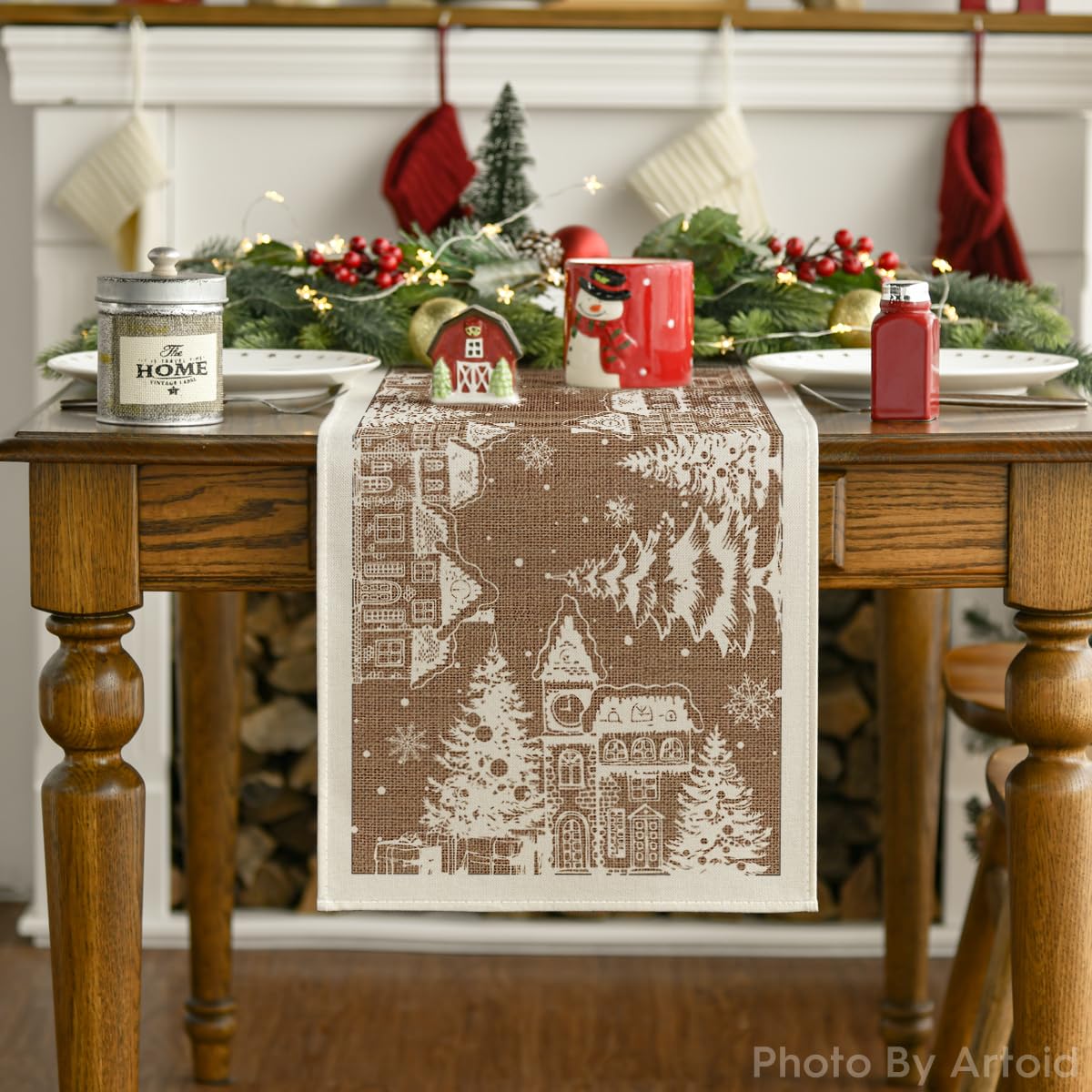 Dining ambiance created by Artoid Mode Igloo Cedar Snowflake Silhouette table runner