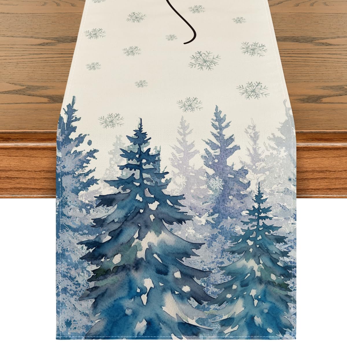 Artoid Mode ink wash painting Christmas trees table runner with a festive pattern for dining