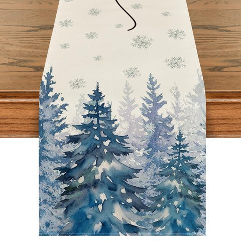 Artoid Mode ink wash painting Christmas trees table runner with a festive pattern for dining