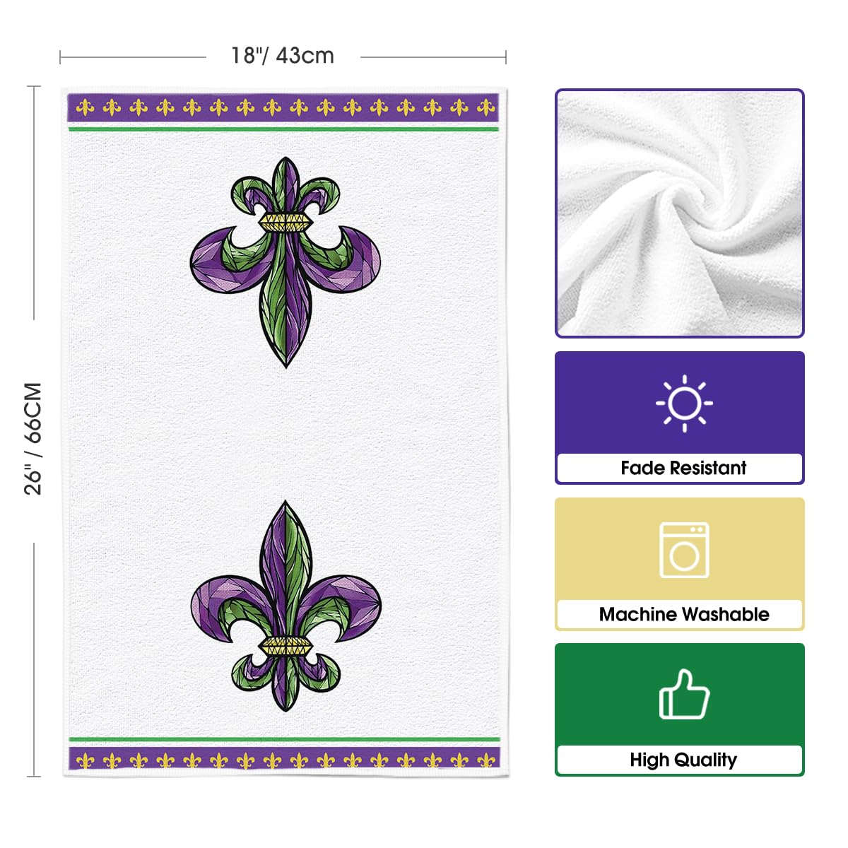 Artoid Mode Iris Mardi Gras towels bundle displayed as festive kitchen decor