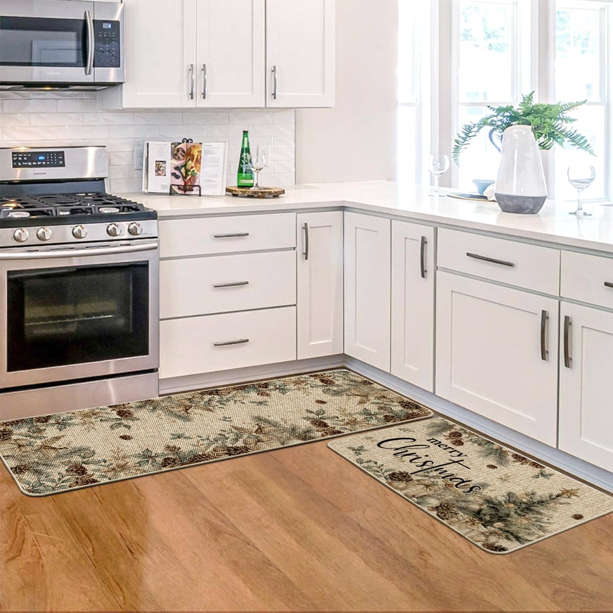 Artoid Mode printed pattern detail highlights festive decor and easy access in busy kitchens.