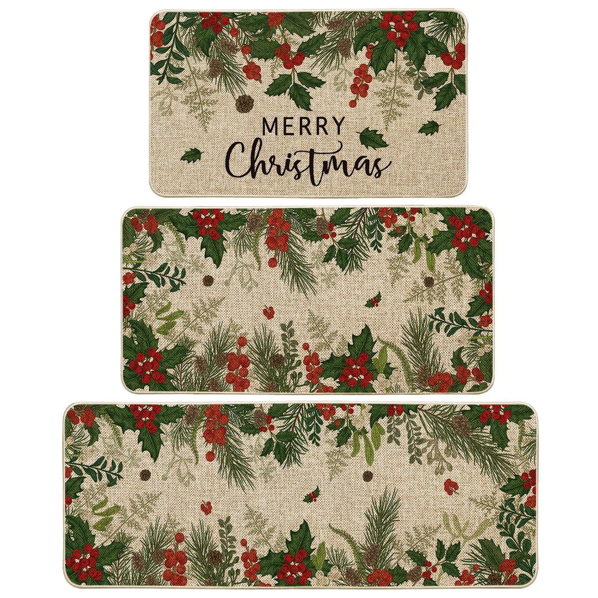 Artoid Mode Leaves Holly Merry Christmas 17x29 kitchen mat angle 1 for festive entryway