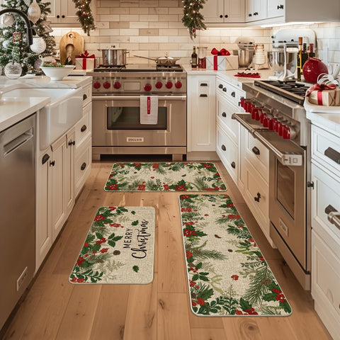 Artoid Mode Leaves Holly Merry Christmas 17x29 kitchen mat angle 2 for cozy kitchen scene