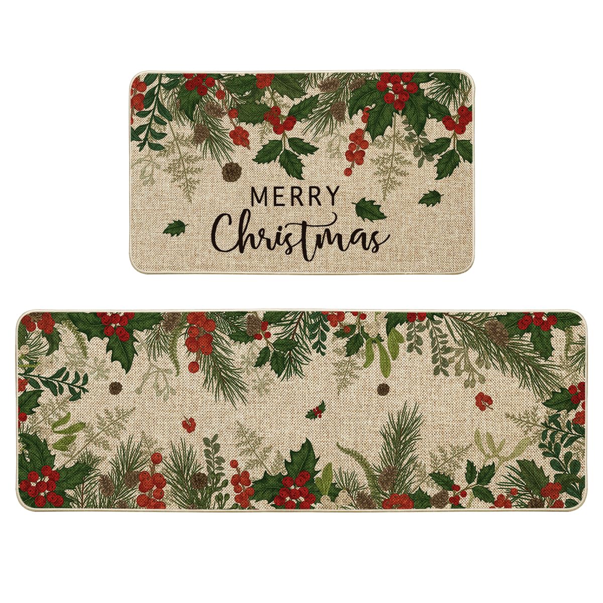 Artoid Mode Leaves Holly Merry Christmas kitchen mat 17x29 adds festive decor and floor protection