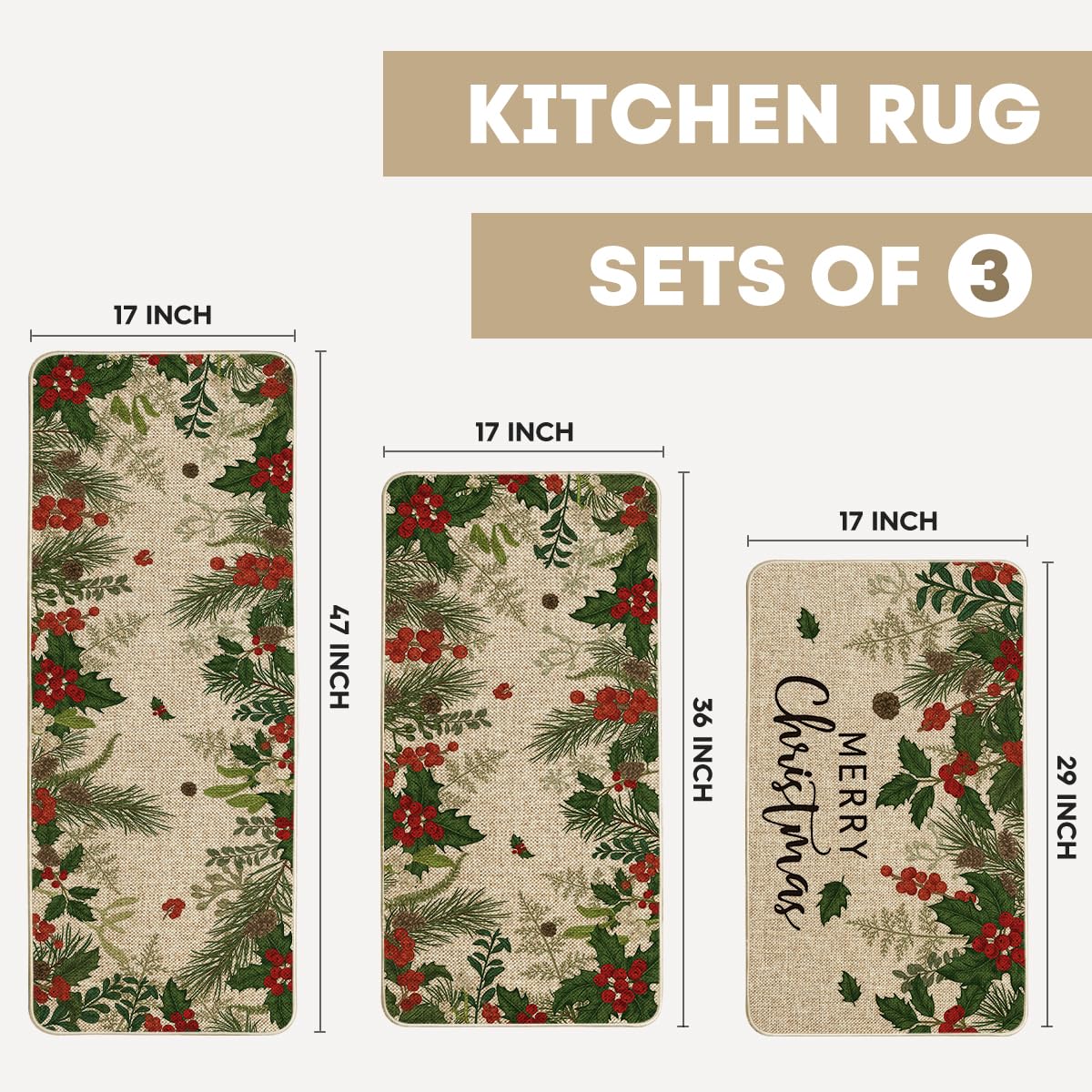 Artoid Mode Leaves Holly Merry Christmas 17x36 kitchen mat angle 1 for doorway warmth