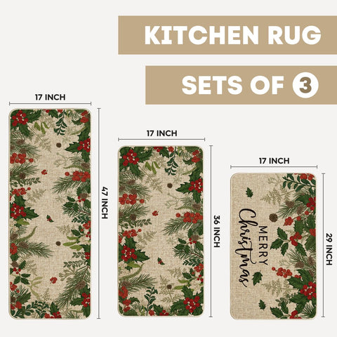 Artoid Mode Leaves Holly Merry Christmas 17x36 kitchen mat angle 1 for doorway warmth