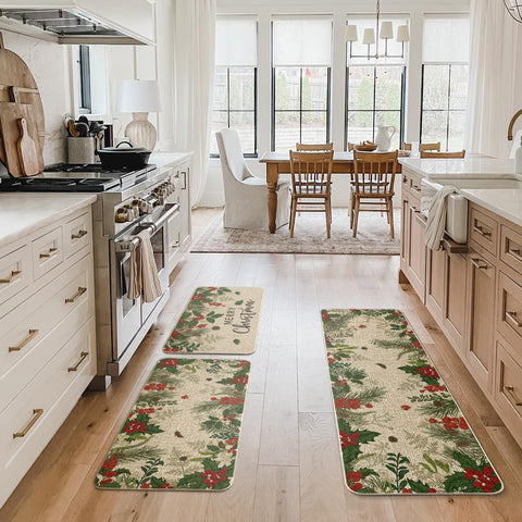 Artoid Mode Leaves Holly Merry Christmas 17x47 kitchen mat angle 1 for patio or veranda
