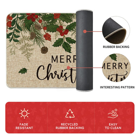 Artoid Mode Leaves Holly Merry Christmas 17x47 kitchen mat angle 2 for living space