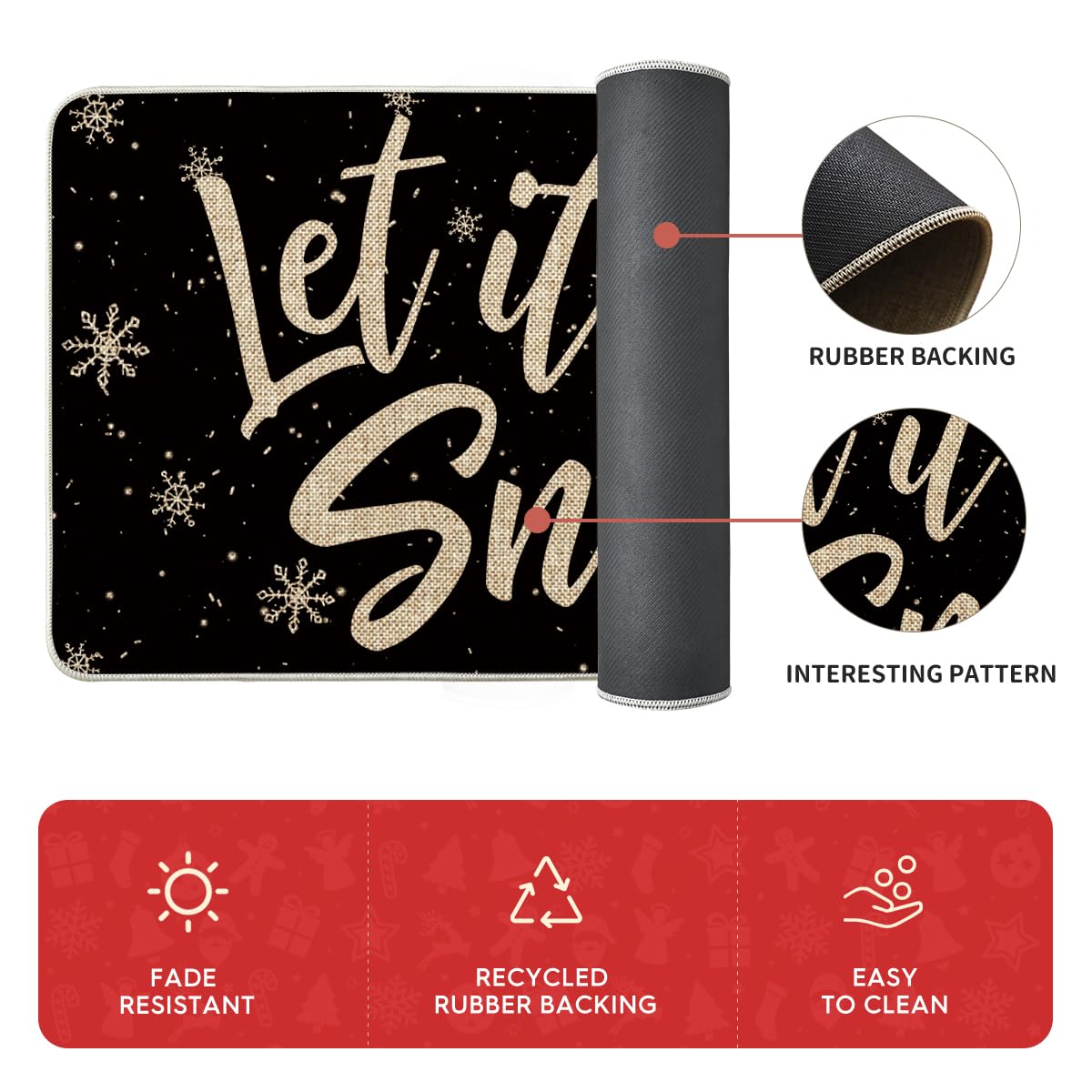 Artoid Mode Let It Snow easy-clean mat, 17x47, quick rinse and dry.