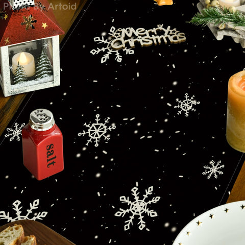 Artoid Mode Let it Snow pattern decor brings seasonal charm to home tables.