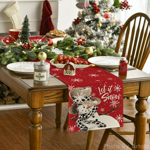 Artoid Mode let it snow pattern on table runner boosts holiday brightness