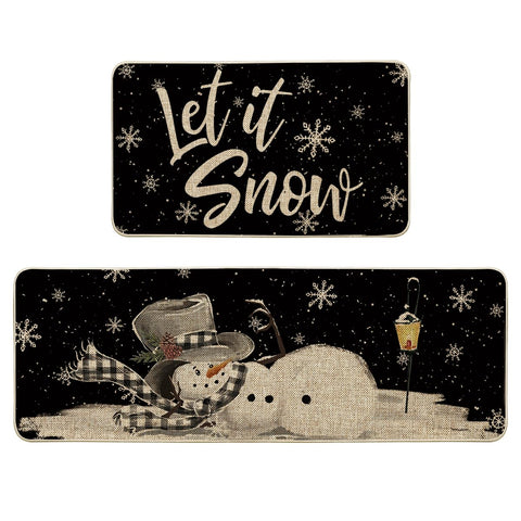 Artoid Mode Let It Snow snowflake snowman mat, 17x29, festive decor and floor protection.