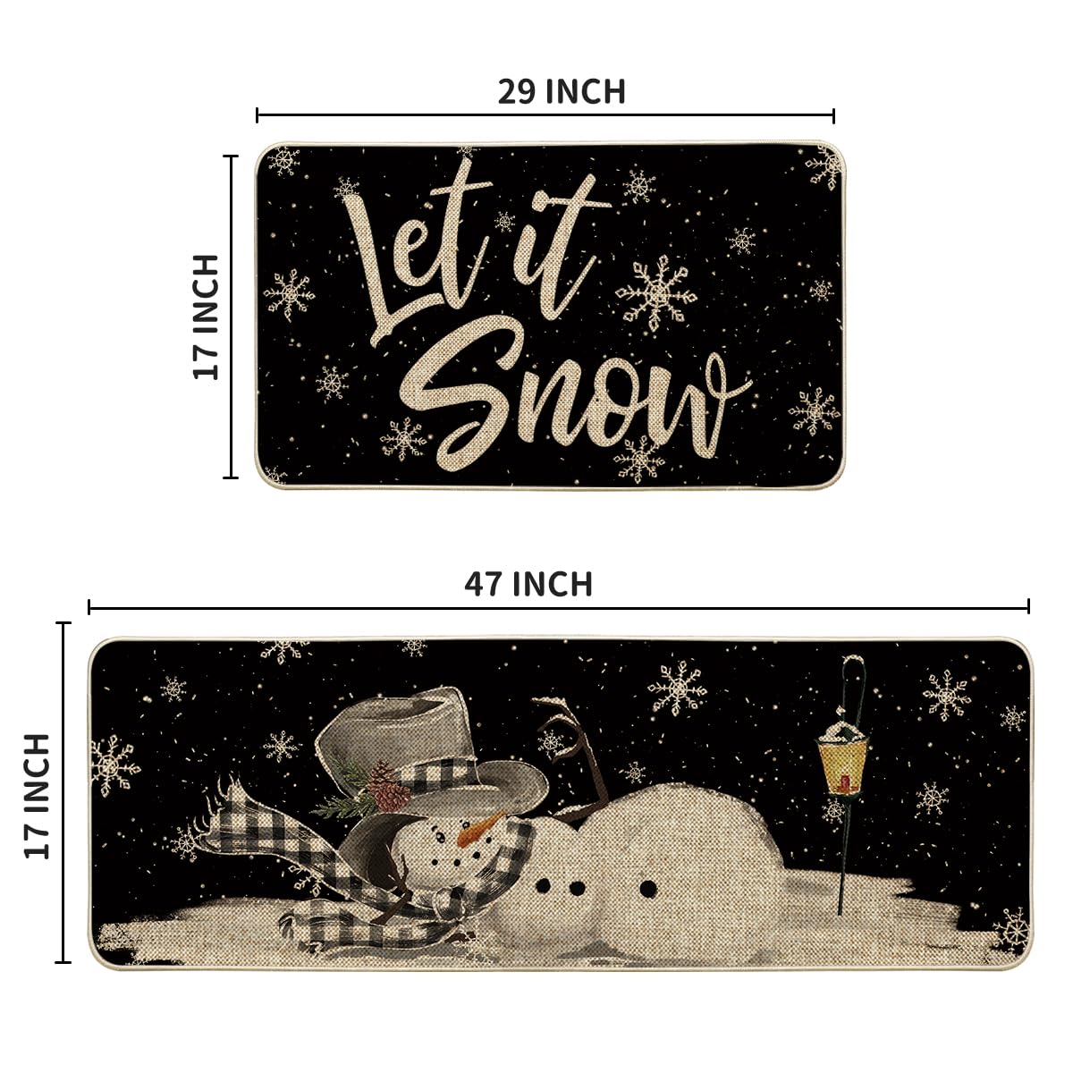 Artoid Mode Let It Snow winter decor mat, 17x29, non-slip backing for stability.