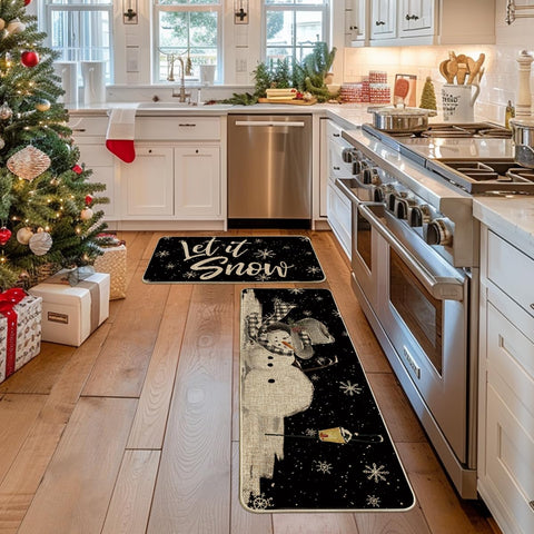 Artoid Mode Let It Snow winter decor mat, 17x47, low-profile and easy to place.