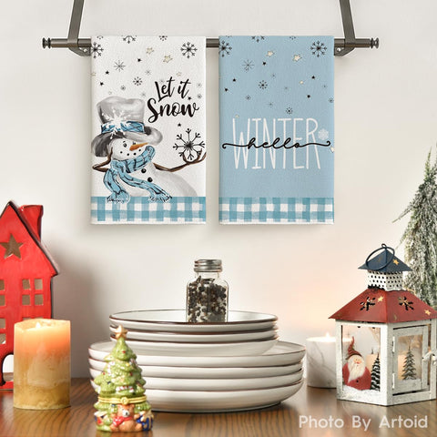 Artoid Mode let it snow winter kitchen towels add festive charm and absorbency