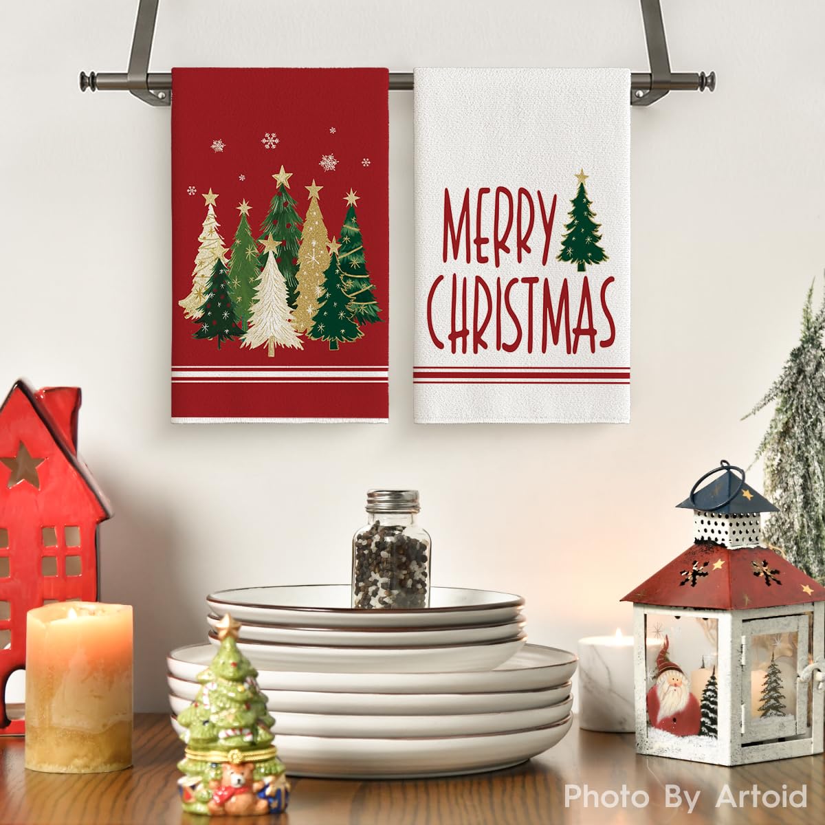 Artoid Mode Merry Christmas kitchen towel brightening counters while cleaning