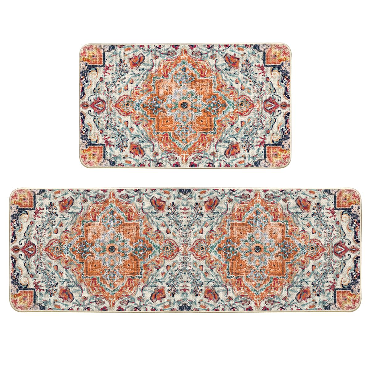 Artoid Mode orange flowers Bohemia kitchen mat in 17x29 adds color and comfort to your counter area.