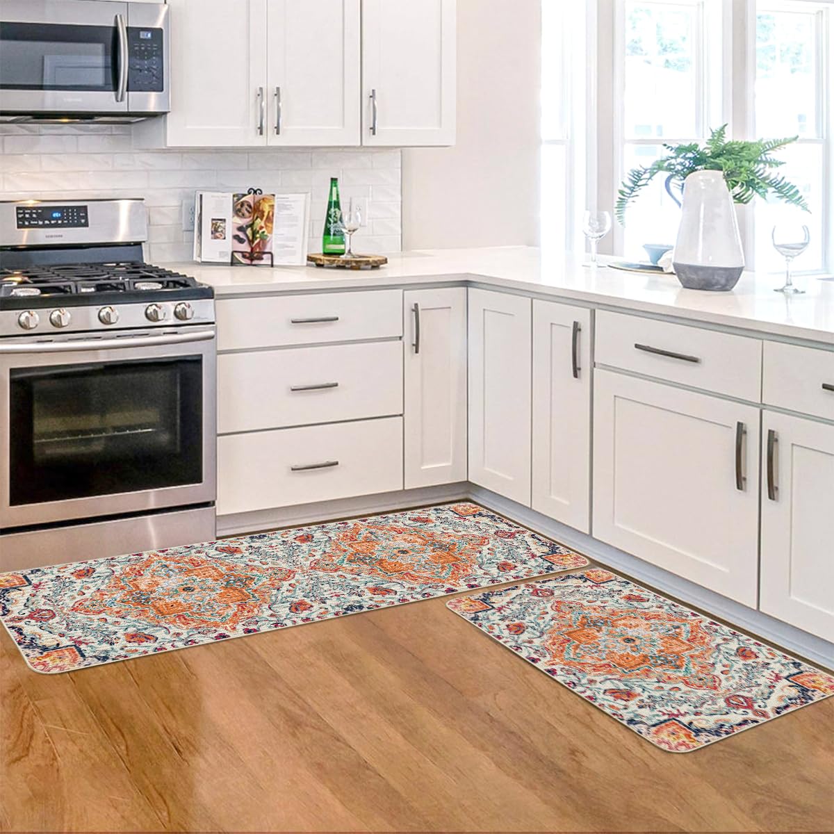 Artoid Mode Bohemia kitchen rug detail emphasizes durable, low-profile texture that reduces tripping risk.
