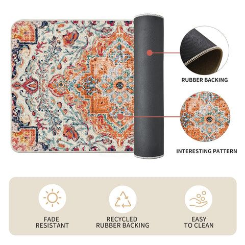 Artoid Mode kitchen mat in entryway creates inviting color pop while protecting floors.