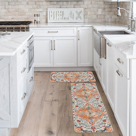 Artoid Mode orange flowers pattern closeup shows vibrant detail for decorative flooring.