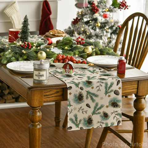 Artoid Mode pine cone pattern detail on durable table runner