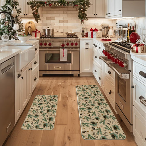 Artoid Mode Pine Nut Stars 17x47 kitchen mat for extended coverage and holiday charm.